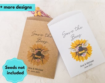 Custom seed packets for wedding favors, save the bees, pack of 25