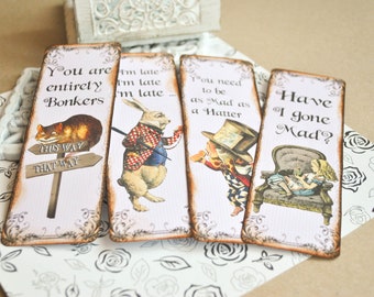 4 Alice in wonderland bookmarks | Photo  paper bookmarks | Vintage look bookmarks | Alice bookmarks |  ephemera tag | Paper bookmarks