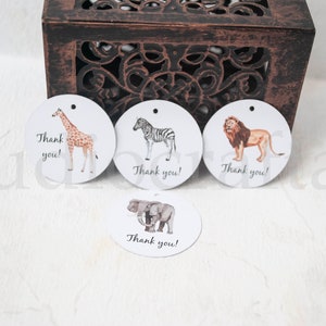 Etiquetas colgantes de agradecimiento, etiquetas de papel con animales de safari, etiquetas de animales africanos