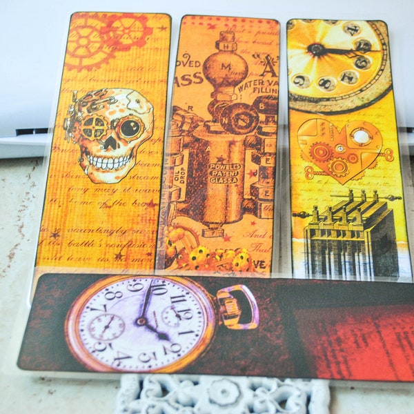 4 large Steampunk bookmarks |  paper bookmarks | steampunk bookmarks | hot air balloon bookmarks | colored bookmarks