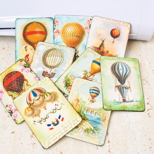 9 carte ACEO / MONGOLFIERE ATC / Carte di carta Montgolfier / Carte Steampunk / Etichette Scrapbook / Abbellimento Scrapbook
