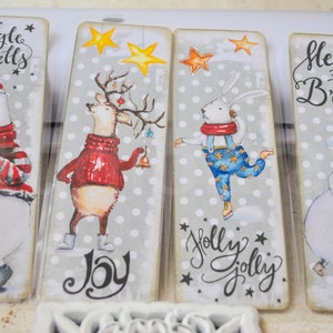 4 Christmas watercolor look bookmarks | paper bookmarks | shabby bookmarks | Christmas bookmarks | ephemera tag image 3
