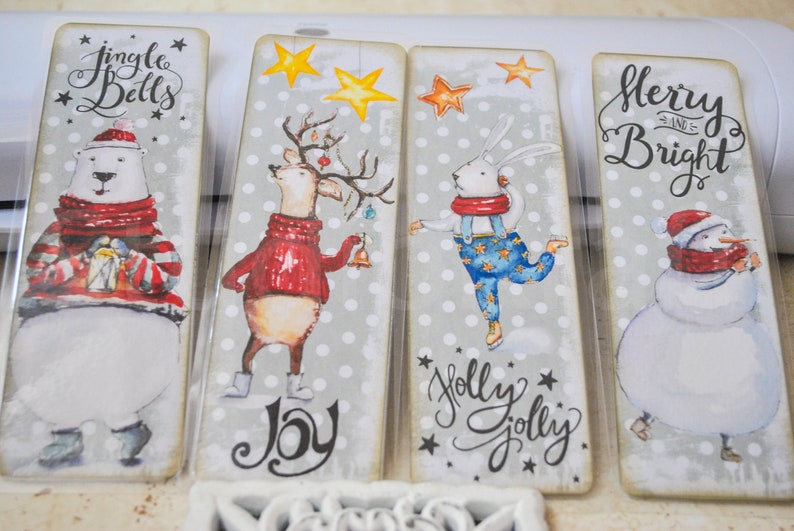 4 Christmas watercolor look bookmarks | paper bookmarks | shabby bookmarks | Christmas bookmarks | ephemera tag image 3