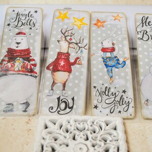4 Christmas watercolor look bookmarks | paper bookmarks | shabby bookmarks | Christmas bookmarks | ephemera tag image 2