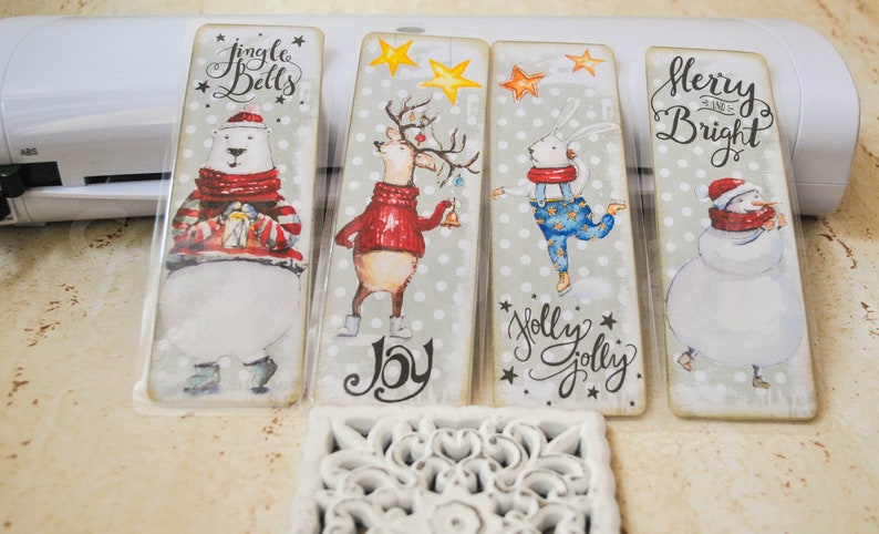 4 Christmas watercolor look bookmarks | paper bookmarks | shabby bookmarks | Christmas bookmarks | ephemera tag image 2