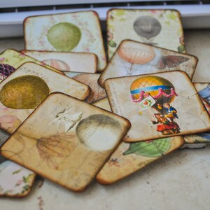 15 mini carta fotografica Carte mongolfiera etichette di carta steampunk / Carte in difficoltà / Etichette scrapbook / Abbellimento scrapbook