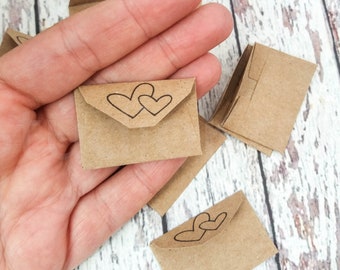 Herz Mini Umschläge 50 Stk| Sehr kleine Papierumschläge | Teeny Kleine Briefumschläge | Handgeschöpfte Briefumschläge | kleine Umschläge