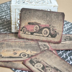 8 cartes éphémères de vieilles voitures en papier kraft | Étiquettes en papier éphémères | Cartes en détresse | Balises Scrapbook | Embellissement de scrapbook