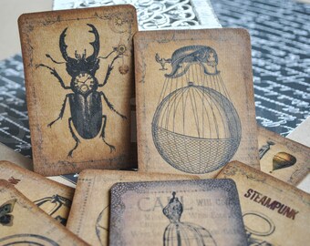 Steampunk paper cards | steampunk brown paper tags | steampunk labels | steampunk scrapbook embellishment | steampunk gift tags |shabby look