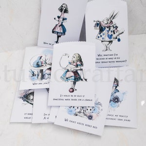 10 small simple white paper bags with Alice in wonderland characters  | gift card bags | party confetti bags | mini pap