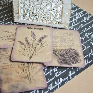 8 cartes de vœux éphémères en papier kraft | étiquettes en papier lavande | Cartes en détresse | Étiquettes pour scrapbooking | Embellissement de scrapbooking