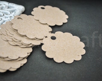 50 round scalloped paper tags | paper tags | card stock round tags | simple paper tags | blank tags | favor gift tags |