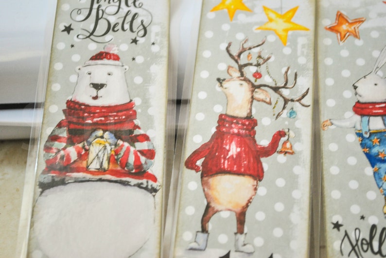 4 Christmas watercolor look bookmarks | paper bookmarks | shabby bookmarks | Christmas bookmarks | ephemera tag image 4