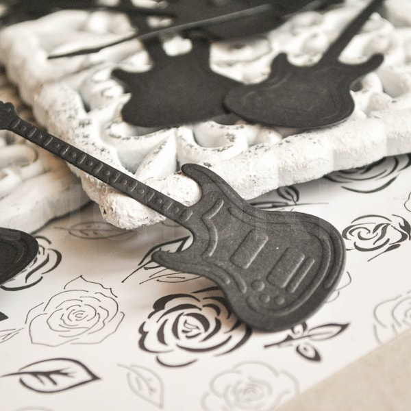 Guitare électrique instruments de musique papier die cuts 25 pc | carton noir en forme de guitare | Décorations en papier à thème musical