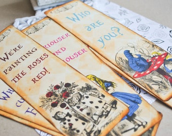8 Large  Alice in wonderland bookmarks | Photo  paper bookmarks | Vintage look bookmarks | Alice bookmarks |  ephemera tag | Paper bookmarks