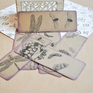 6 segnalibri shabby look / Segnalibri in carta marrone riciclata / Segnalibri look vintage / Segnalibri farfalle / Segnalibri bicicletta / tag ephemera