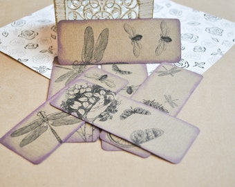 6 Shabby look bookmarks | Recycled brown paper bookmarks | Vintage look bookmarks | butterflies bookmarks | bicycle bookmarks | ephemera tag
