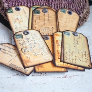 12 étiquettes sur le thème de la carte postale, étiquettes en papier de voyage