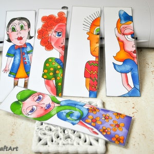 5 marcadores divertidos / marcadores de papel de dibujos animados / marcadores en mal estado / marcadores de Navidad / marcadores de acuarela dibujados a mano