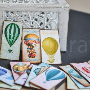 24 mini carta fotografica Carte mongolfiera etichette di carta steampunk / Carte in difficoltà / Etichette scrapbook / Abbellimento Scrapbook