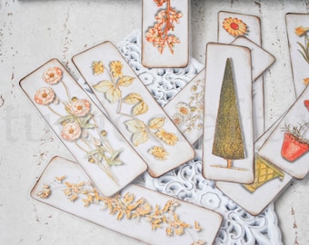 10 Shabby look flowers bookmarks | botanical paper bookmarks | Vintage look bookmarks | garden bookmarks | shabby bookmarks | ephemera tag