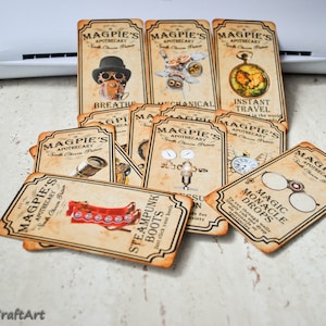 Tarjetas de papel steampunk / tarjetas de boticario de brujas steampunk / etiquetas steampunk / adorno de álbum de recortes steampunk / etiquetas de regalo steampunk