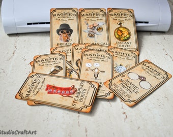 Steampunk paper cards | steampunk witches apothecary cards | steampunk labels | steampunk scrapbook embellishment | steampunk gift tags