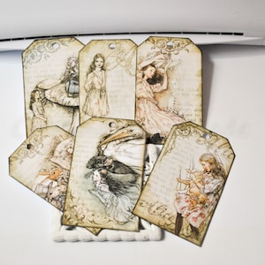 Etiquetas de papel extra grandes de Alice no país das maravilhas | etiquetas de papel retangulares |etiquetas de papel simples | etiquetas de flores coloridas | etiqueta de presente favorita