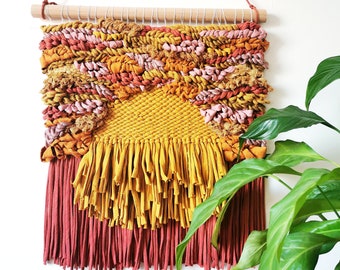 Sunset Weaving, Woven Wall Hanging, Fibre Art