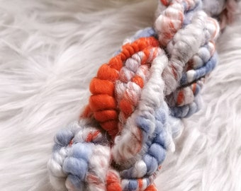 Vegan Art Yarn, Hand Spun, Blue and Orange