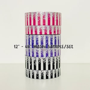 12&quot; - 48&quot; Sample/Set Simply Gilded Candy Striped Stardust Washi  |  Pink - Purple - Black  |  Washi Sample 822