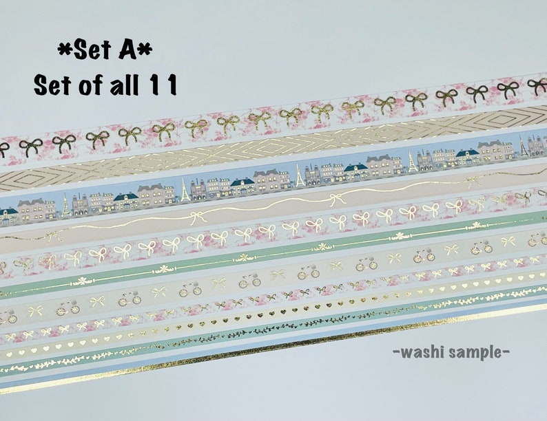 12" - 48" Sample/Set Simply Gilded February Sub Box Washi | Paris in Spring Washi | Washi Sample 221 Set A- Set of all 11