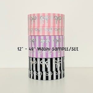 12&quot; - 48&quot; Sample/Set Simply Gilded Candy Striped Bow Washi  |  Pink - Purple - Black  |  Washi Sample 822