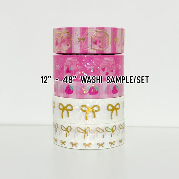 12" - 48" Sample/Set Simply Gilded Strawberry Milk Washi  |  Bow Washi  |  Glitter Washi  |  Washi Sample 224