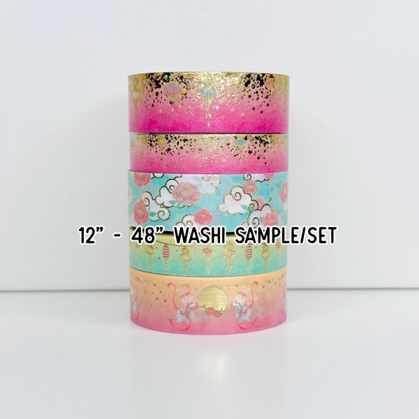 12" - 48" Sample/Set Simply Gilded Moon Festival Washi  |  Stardust  |  Juniper  |  Lanterns  |  Floral & Cloud  |  Washi Sample 823