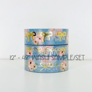 12&quot; - 48&quot; Sample/Set Simply Gilded Dusty Blue & Peachy Floral Bow Washi  |  Simple Bow Line  |  Washi Sample 422