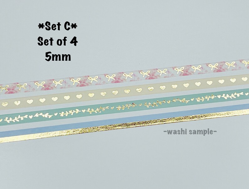 12" - 48" Sample/Set Simply Gilded February Sub Box Washi | Paris in Spring Washi | Washi Sample 221 Set C - 5mm Set