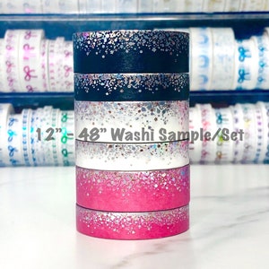 12&quot; - 48&quot; Sample/Set Simply Gilded Midnight Navy White Hot Pink Stardust  |   Washi Sample 620