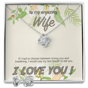 Verjaardagscadeau voor vrouw, romantisch cadeau voor soulmate, ketting voor vrouw met tekstkaartje - Love Knot Earring & Necklace Set
