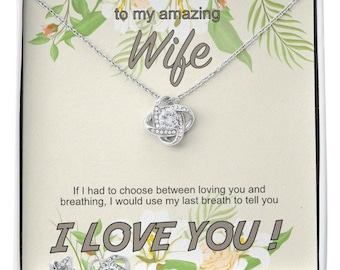 Anniversary Gift for Wife, Romantic Gift for Soulmate, Necklace for Wife with message card - Love Knot Earring & Necklace Set