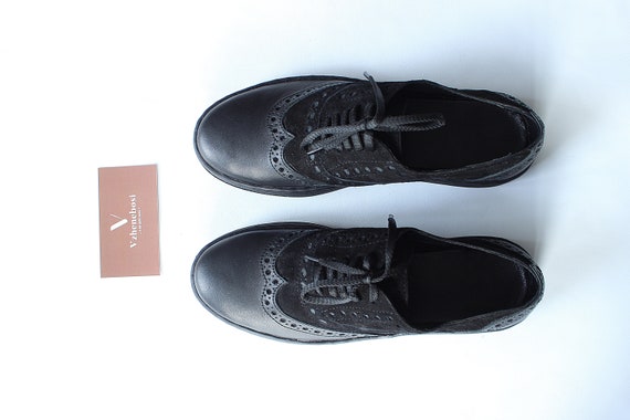 Suede leather lace up black brogues 