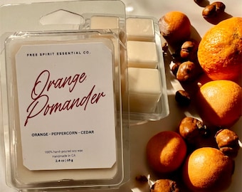Cera de soja fundida con aroma a naranja y pomander: aroma a cedro y pimienta