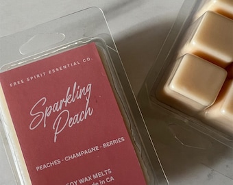 Pastillas de cera de melocotón brillantes – Aroma a champán y frutos rojos, cera de soja