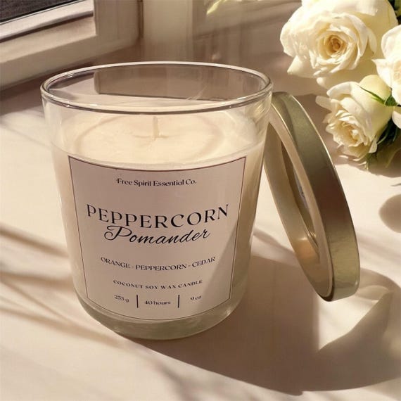 Peppercorn Pomander Coconut Soy Candle: Orange, Cedar & Spiced Scent