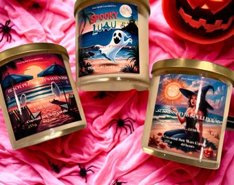 Vela de cera de soja y coco Summerween: Luau espeluznante, playa, por favor - 256 g