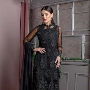 Black net shirts pakistani on sale