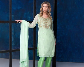 Green Radiant - Pakistani Dress Clothes Fashion Woman Designer Party Formal Luxury Pret Indian Lengha Gharara Saree Shalwar Kameez Pakistan