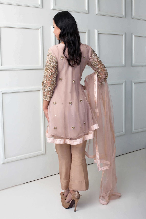 Peach Glamour Pakistani Dress Clothes Fashion Woman Party Formal