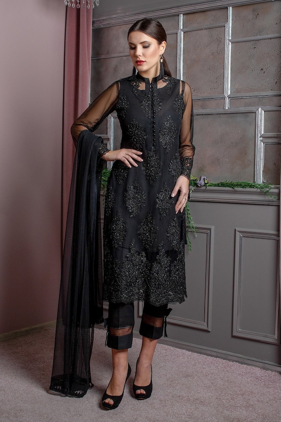 Eid Special Delightful Black Heavy Net Pakistani Suit