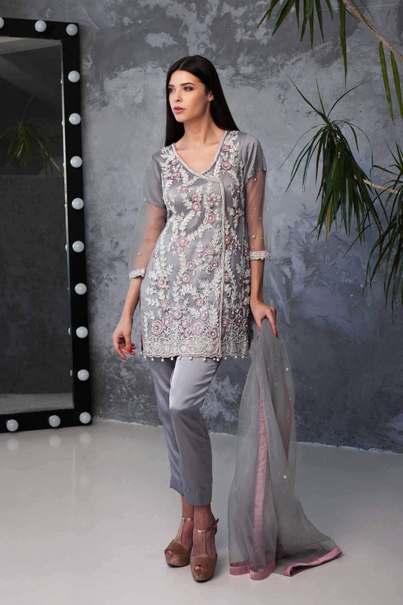 Silver Swan Pakistani Dress Clothes Fashion Woman Designer Party